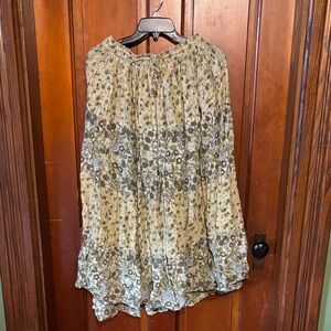 Vintage White Stag Floral Maxi Skirt - Cream and Green